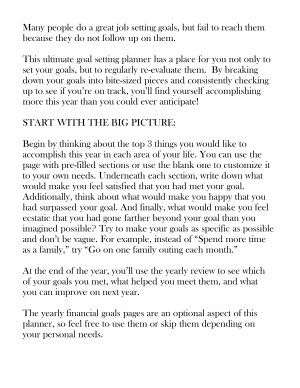goal setting planner instructions